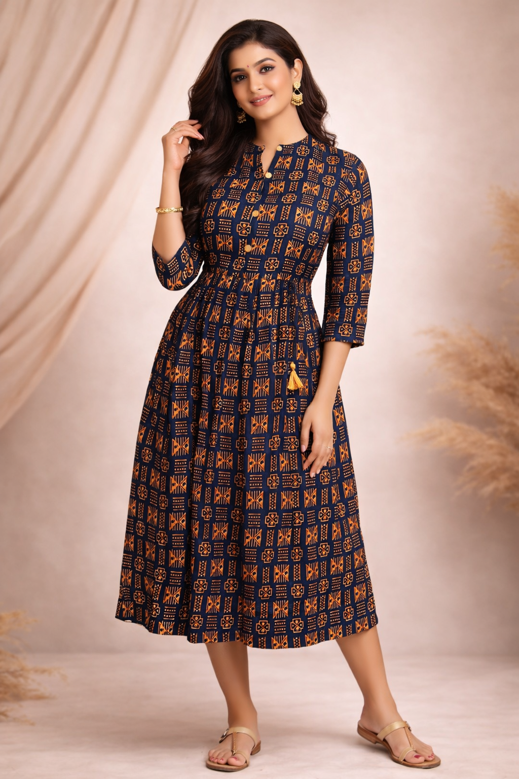 L Size| Rayon Printed Frock Pattern Gown/one piece| Blue