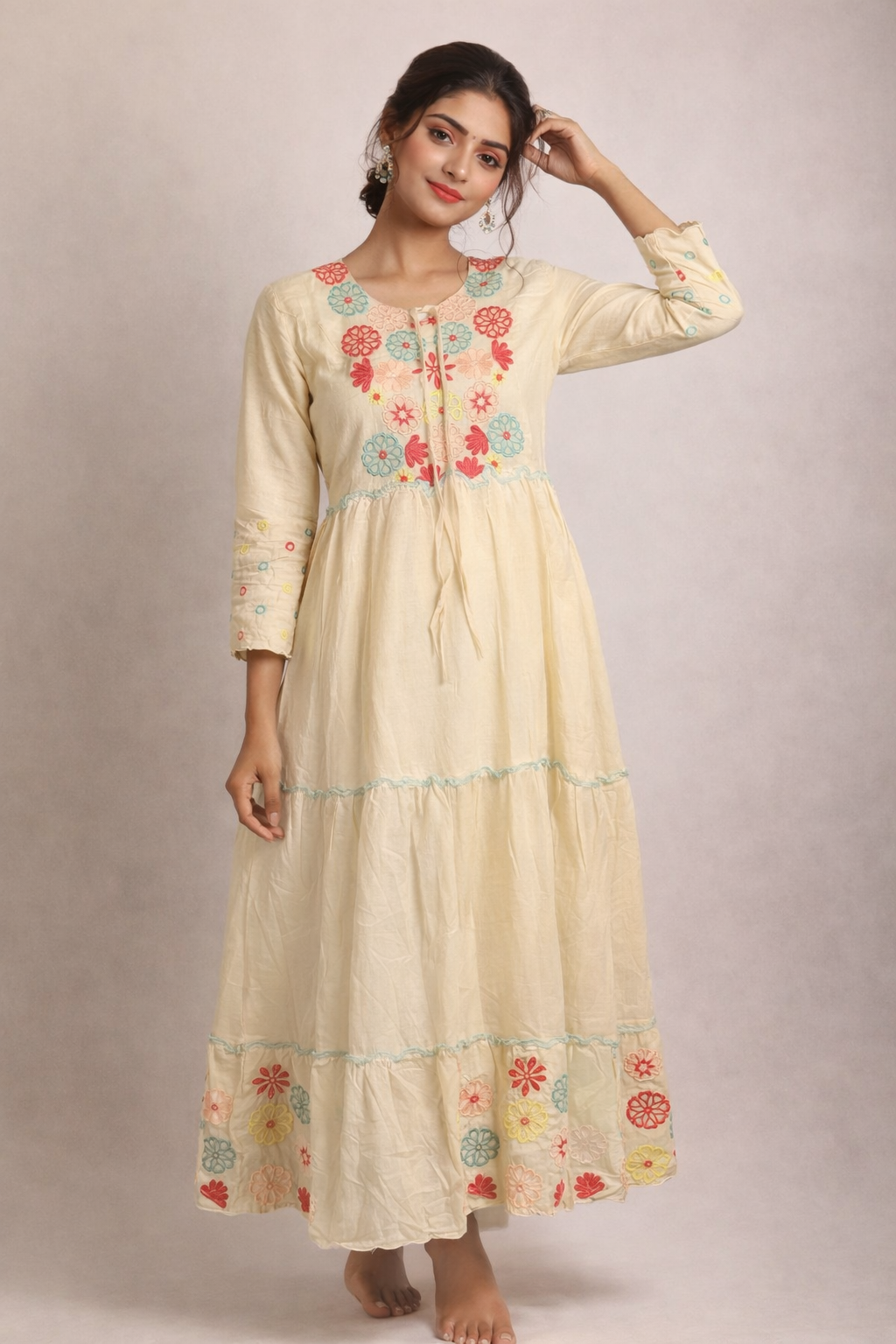 XXL Size| Cotton Stitched Frock Pattern Gown/one piece| White
