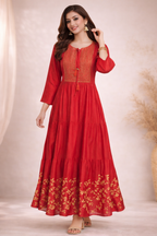 XL Size| Cotton Printed Frock Pattern Gown/one piece| Red