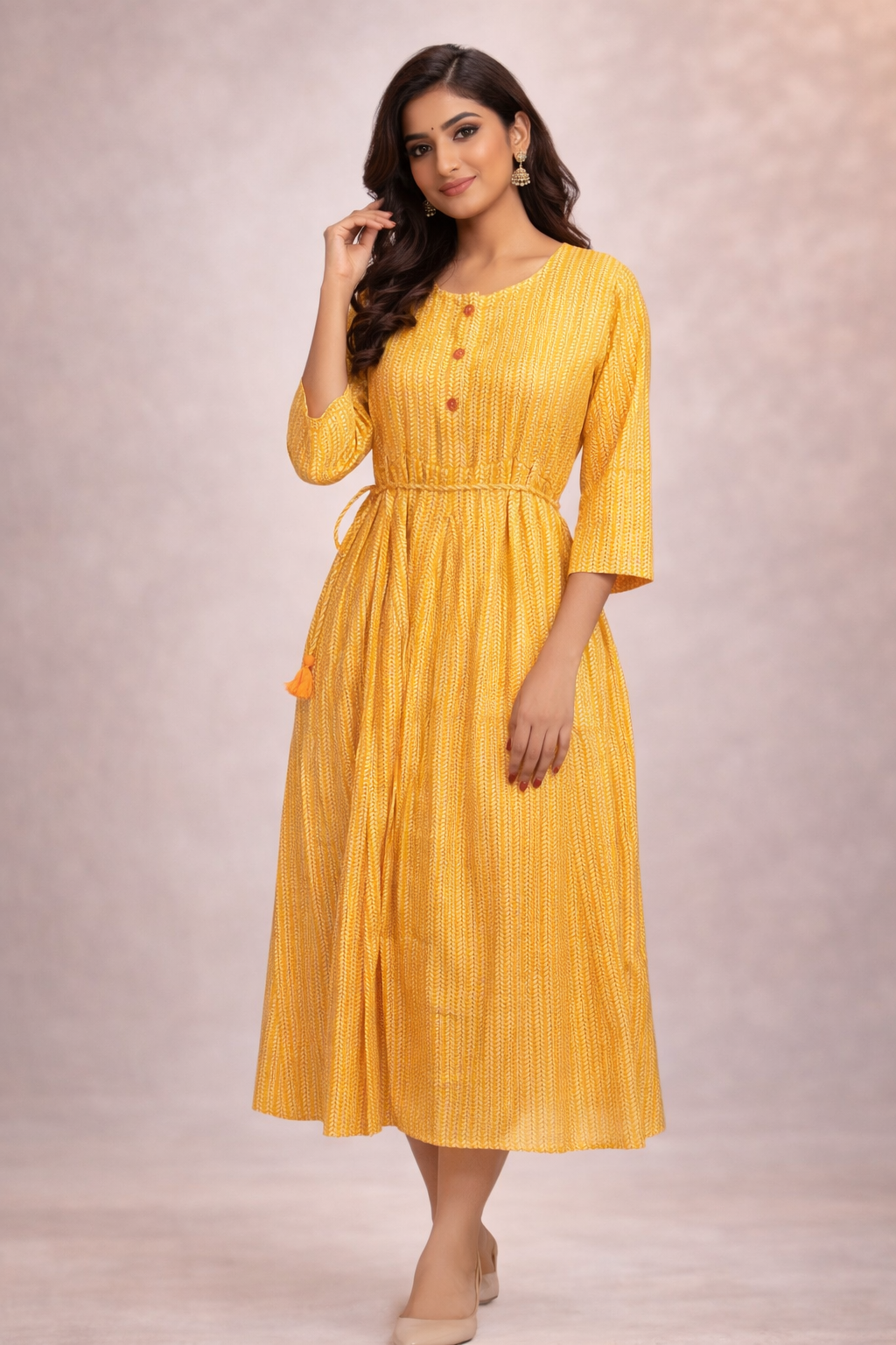 L Size| Rayon Printed Frock Pattern Gown/one piece| Yellow