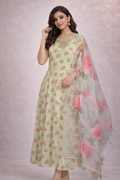 L Size| Georgette Frock Pattern Gown/one piece With Dupatta | Green