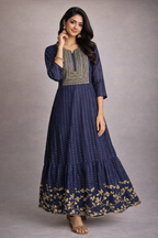 XL Size| Cotton Printed Frock Pattern Gown/one piece| Blue