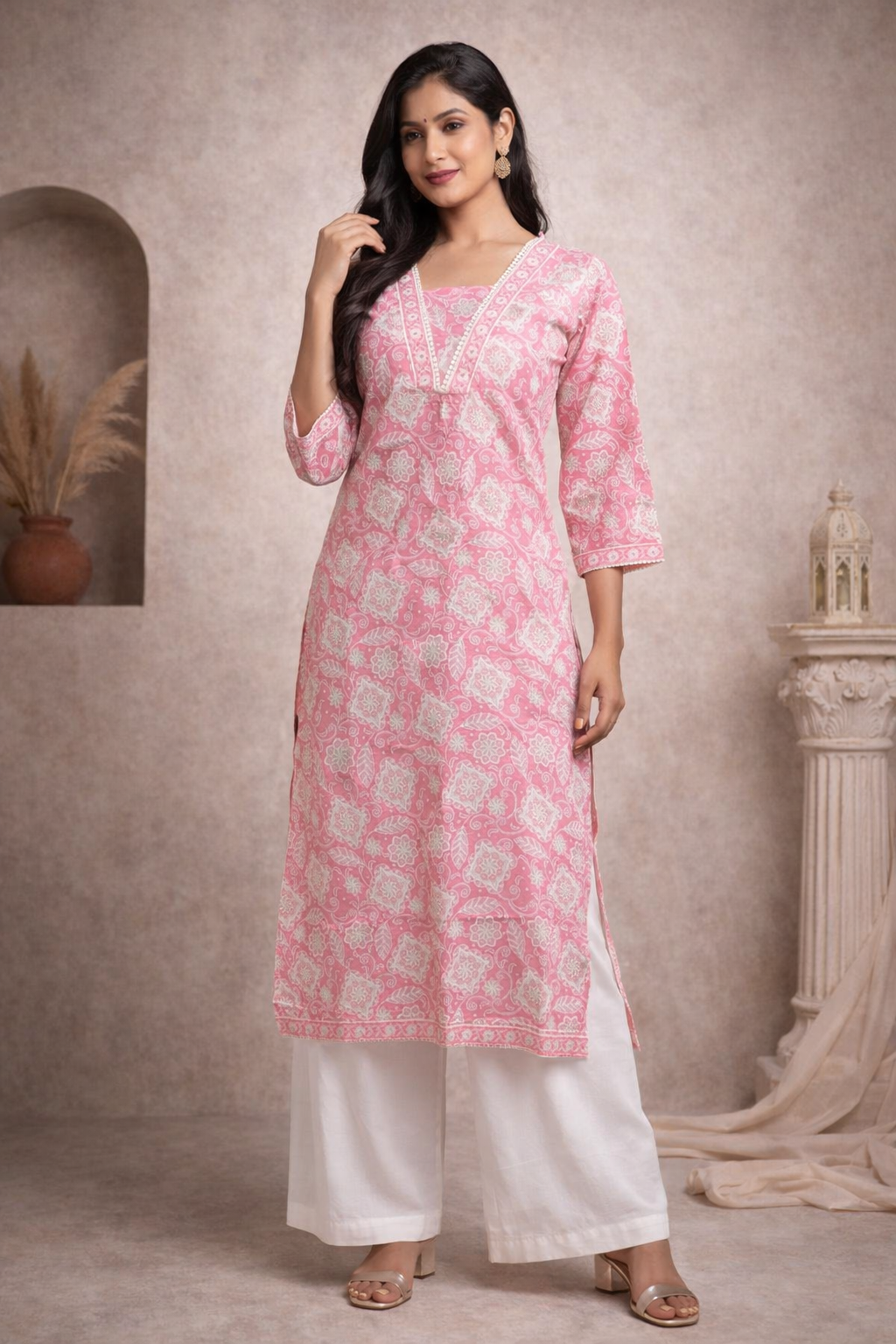 XXL Size| Pure Cotton Printed Designer Kurti | Pink