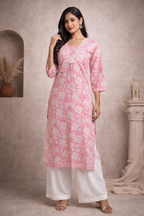 XXL Size| Pure Cotton Printed Designer Kurti | Pink