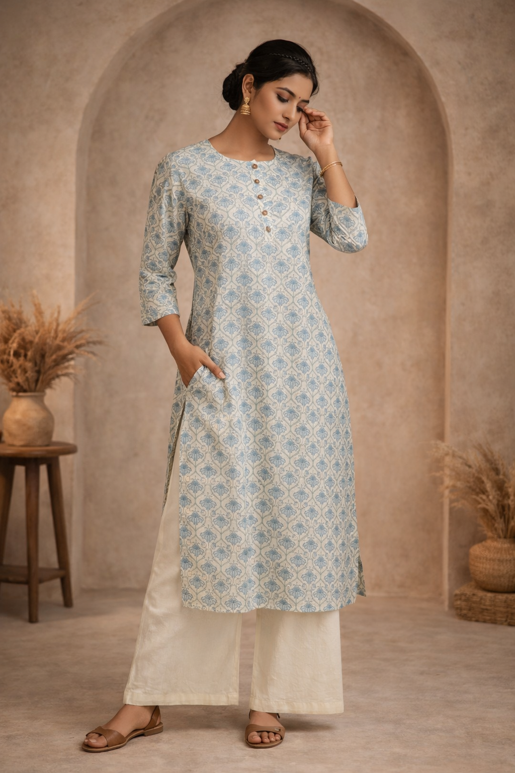 XL Size| Premium Pure Cotton Printed Kurti| White