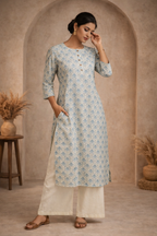 XL Size| Premium Pure Cotton Printed Kurti| White
