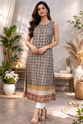 L Size| Premium Pure Cotton Sleeveless Printed Kurti| Black