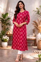 XXL Size| Premium Pure Cotton Printed Designer Kurti| Red