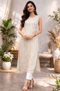 L Size| Premium Pure Cotton Sleeveless Printed Kurti| Brown