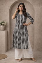 XL Size|Pure Cotton Budget Printed Kurti | Black