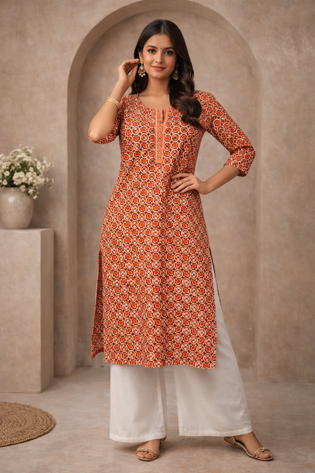 XXL Size|Pure Cotton Budget Printed Kurti | Orange