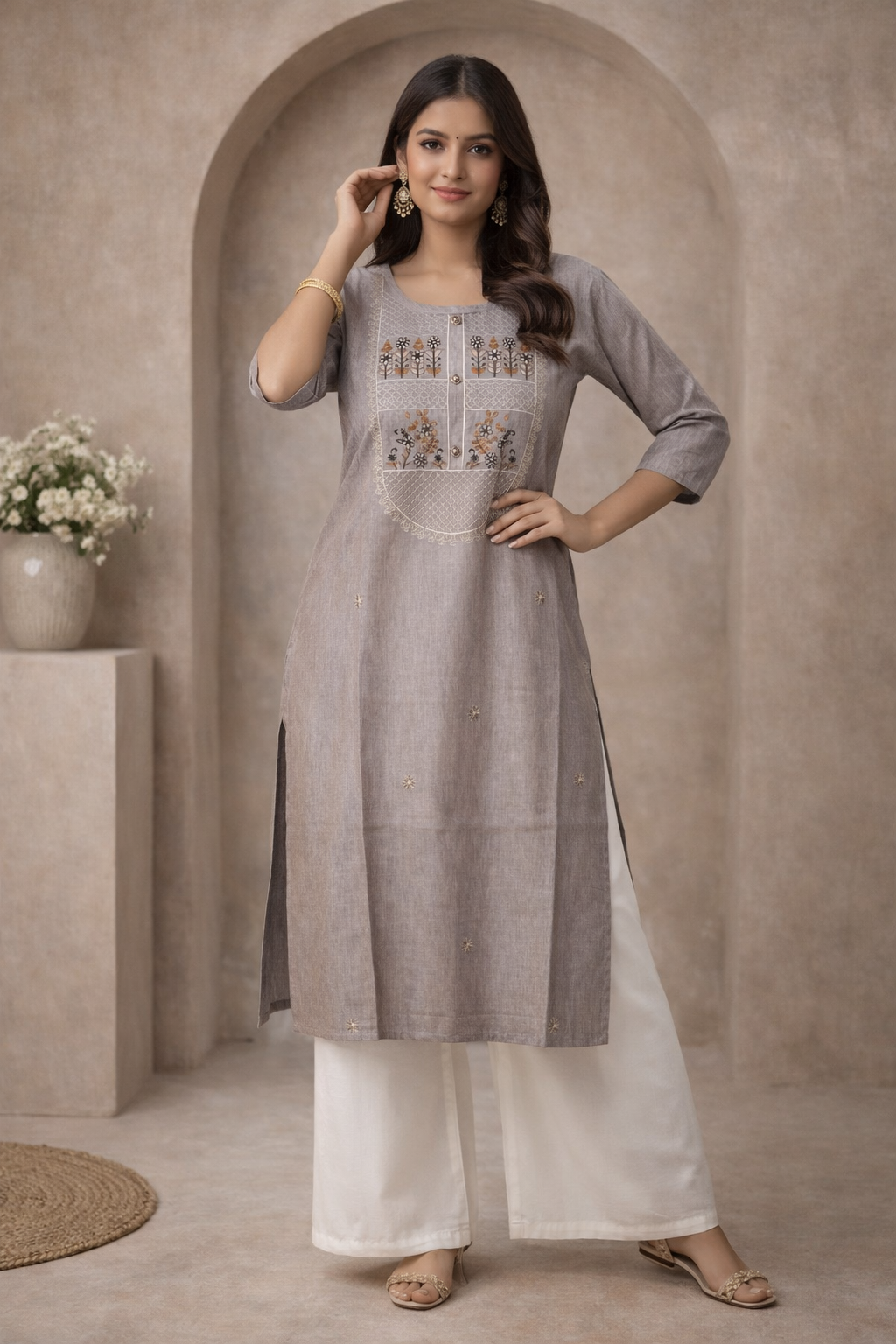 XXL Size| Premium Pure Cotton Designer Kurti| Grey