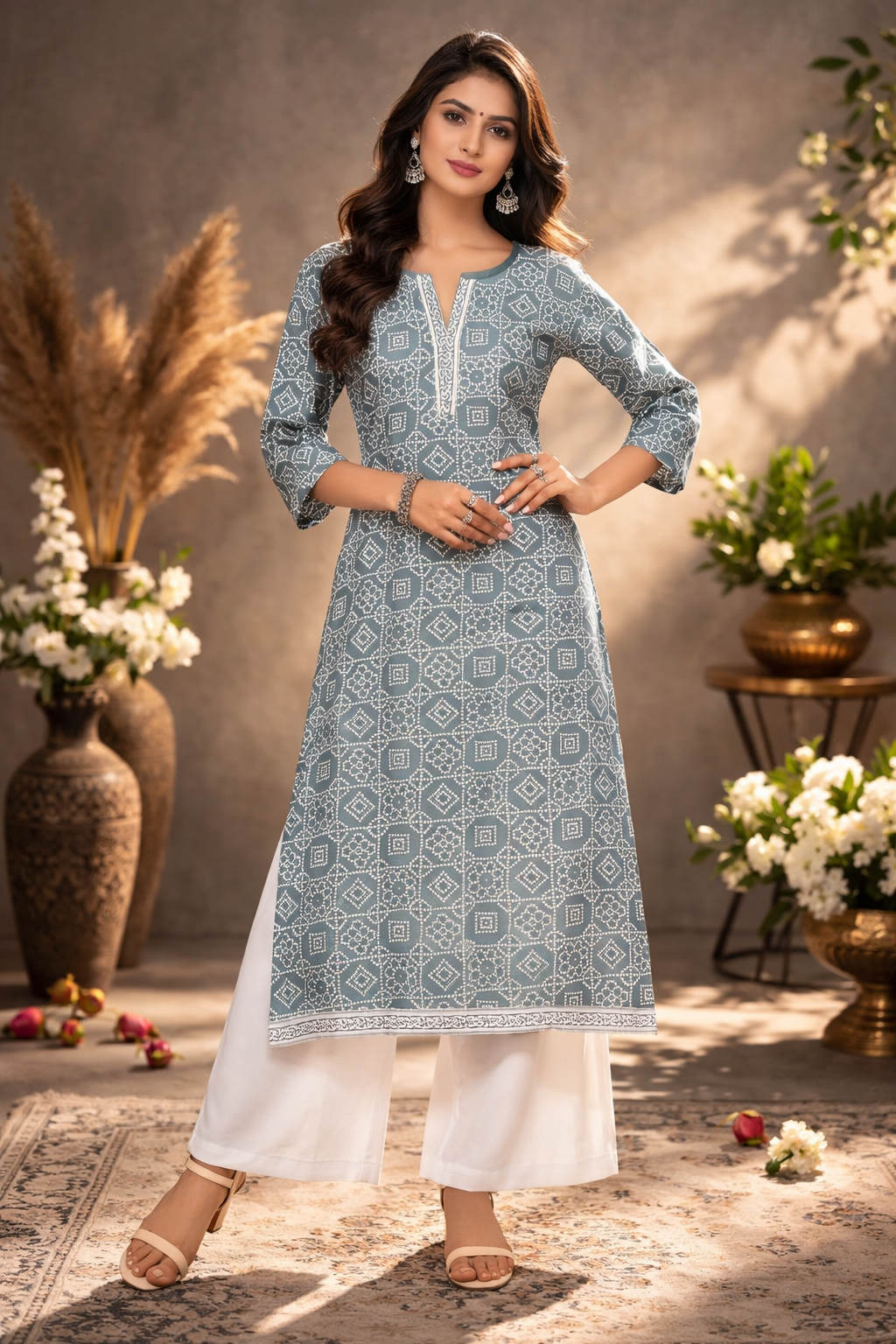 XL Size|Pure Cotton Budget Printed Kurti | Grey
