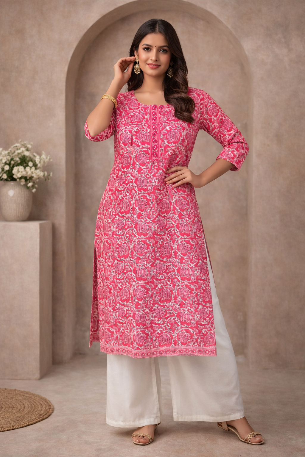 XL Size|Pure Cotton Budget Printed Kurti | Pink