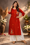 XL Size| Rayon Plain Stitched Kurti | Red