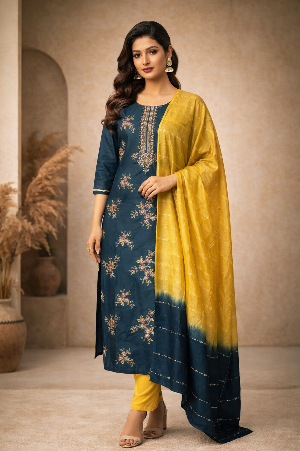 M SIZE| Premium Silk 3 Pieces Stitched Kurti/Salwar Suit| Blue