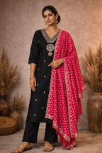 XXL SIZE| Premium Silk 3 Pieces Stitched Kurti/Salwar Suit|Black