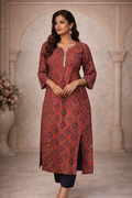 L SIZE| Premium Cotton 2 Pieces Print Kurti/Salwar Suit| Red