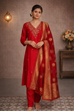 XXL SIZE| Premium Silk 3 Pieces Stitched Kurti/Salwar Suit| Red