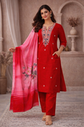 XL SIZE| Premium Silk 3 Pieces Stitched Kurti/Salwar Suit| Red