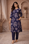 3XL SIZE| Vatican Silk 2 Pieces Printed Designer Kurti/Salwar Suit| Navy Blue