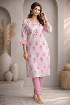 L SIZE| Premium Cotton 2 Pieces Print Kurti/Salwar Suit| White