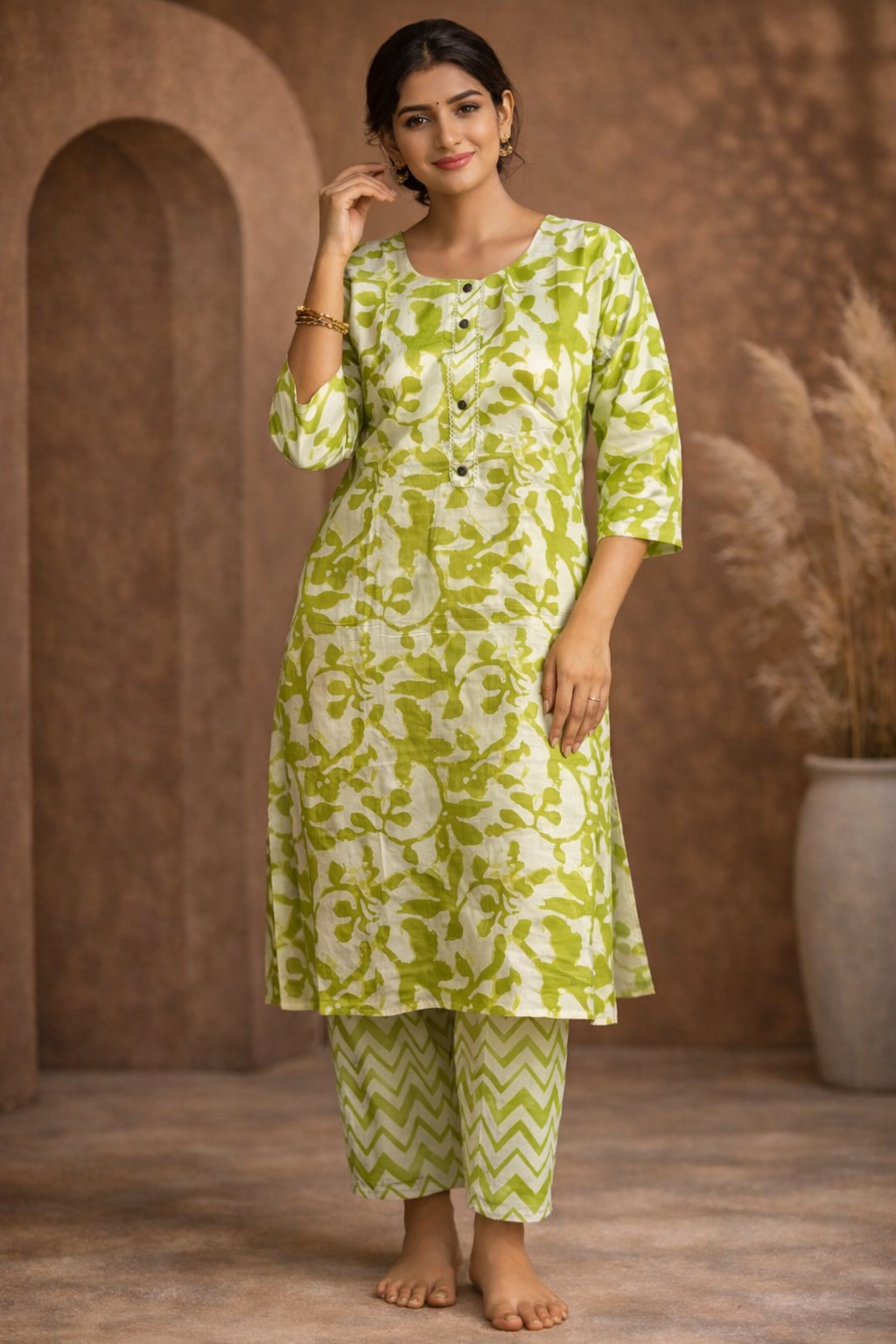 L SIZE| Budget Cotton 2 Pieces Printed  Kurti/Salwar Suit| Green