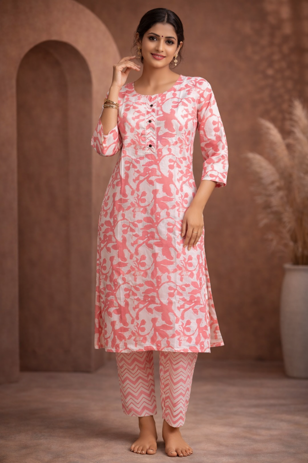 L SIZE| Budget Cotton 2 Pieces Printed  Kurti/Salwar Suit| Pink