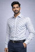 M Size| Men Printed Shirt Full Sleve| White