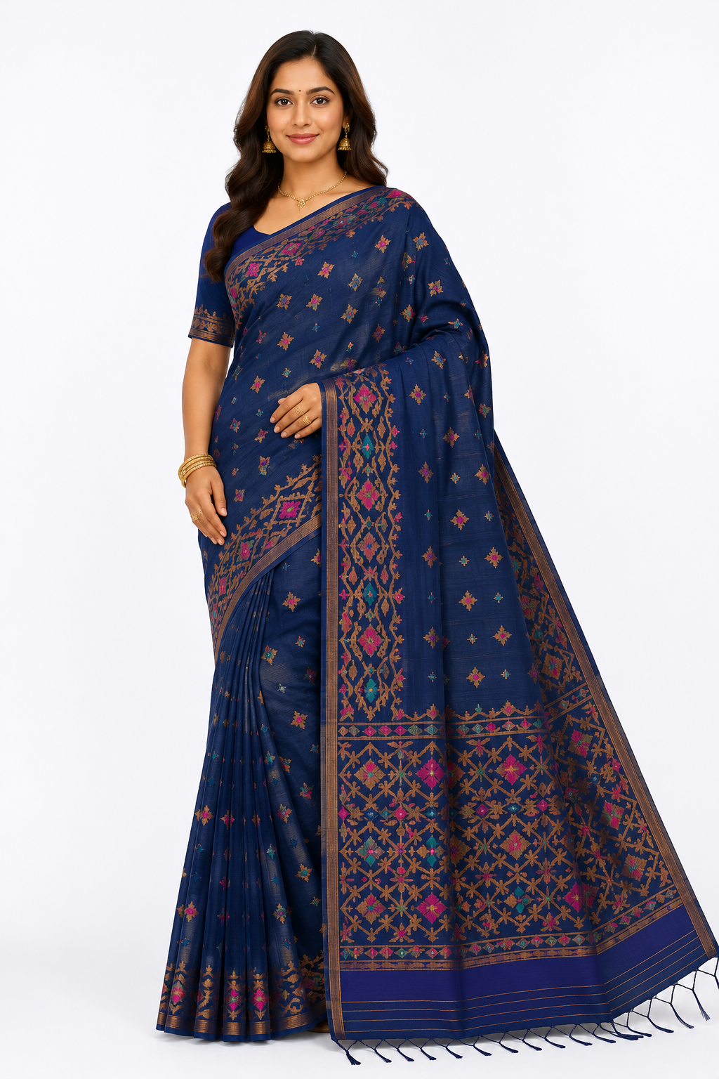 Premium Khadi Handloom Silk Saree| Navy Blue