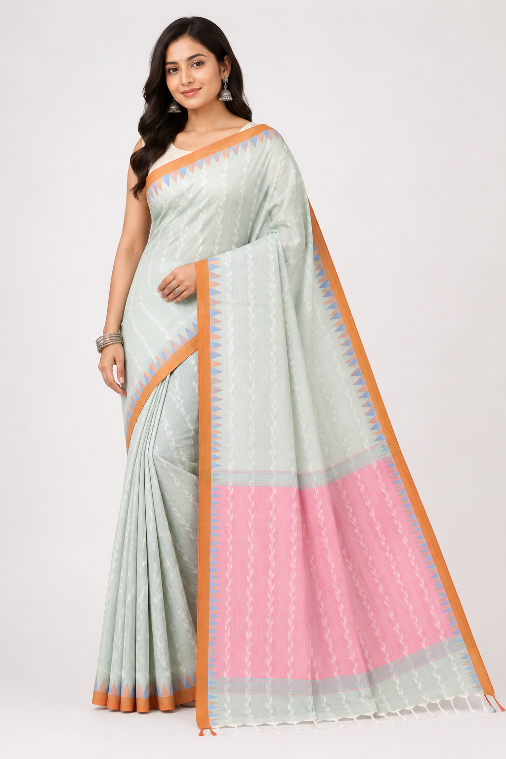 Premium Khadi Handloom Cotton Saree| Pesta Green
