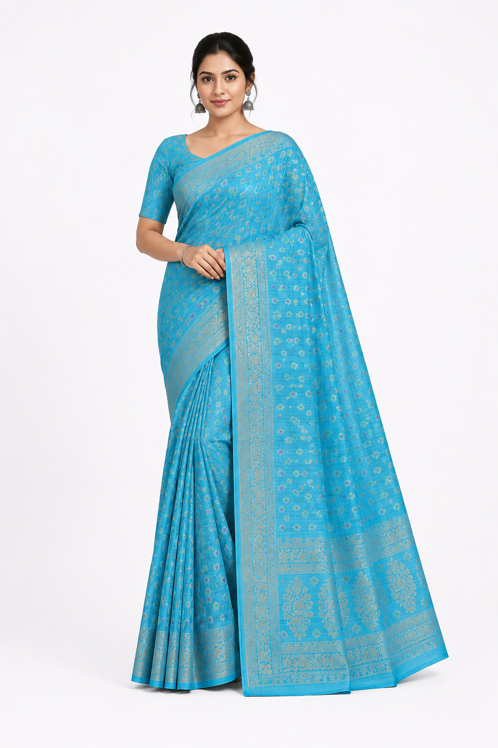 Premium Tassar Banarasi Semi Silk Saree| Sky Blue