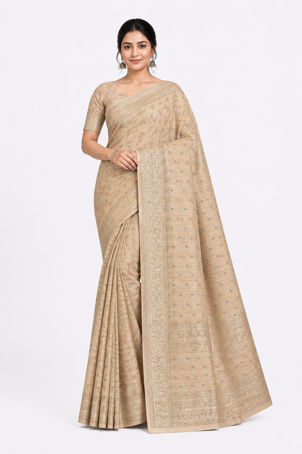 Premium Tassar Banarasi Semi Silk Saree| Beige