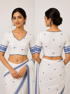 Cotton v Neck Half Sleeve Blouse | White