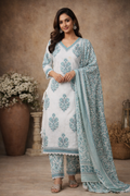M SIZE| Premium Cotton 3 Pieces Stitched  Kurti/Salwar Suit| White