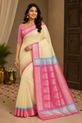 Beautiful Silk kota Gadwal Saree| White