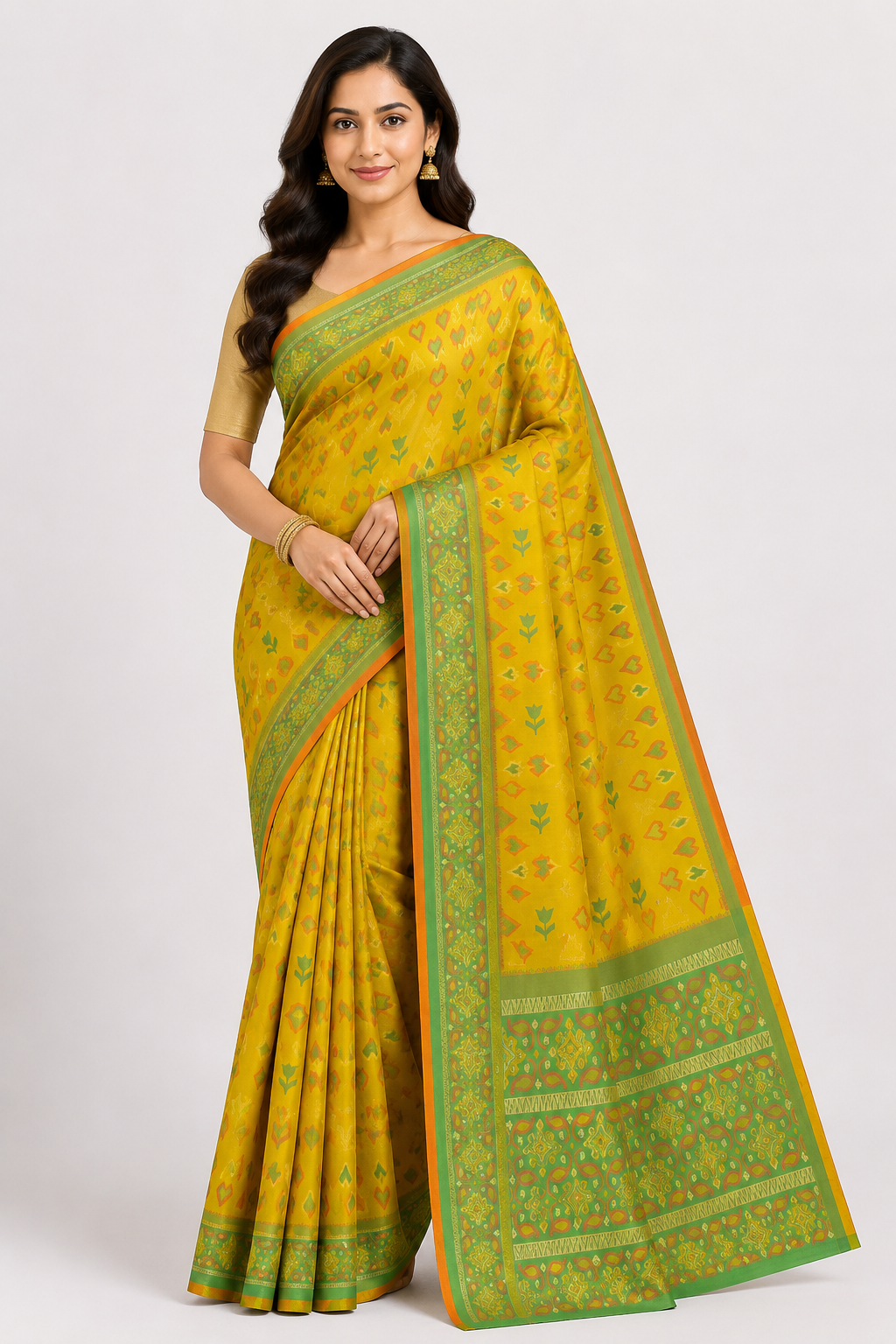 Premium Pochampally Ikkat Silk Saree| Yellow