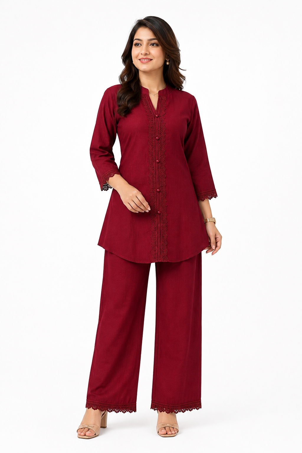 M Size| Premium Vatican Silk Co Ord Set| Maroon