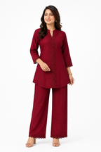 M Size| Premium Vatican Silk Co Ord Set| Maroon