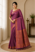 Semi Raw Silk Banarasi Saree With Zari Work| Wine
