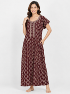 Pure Cotton Half Sleeve Allen Cut Nighty | Brown