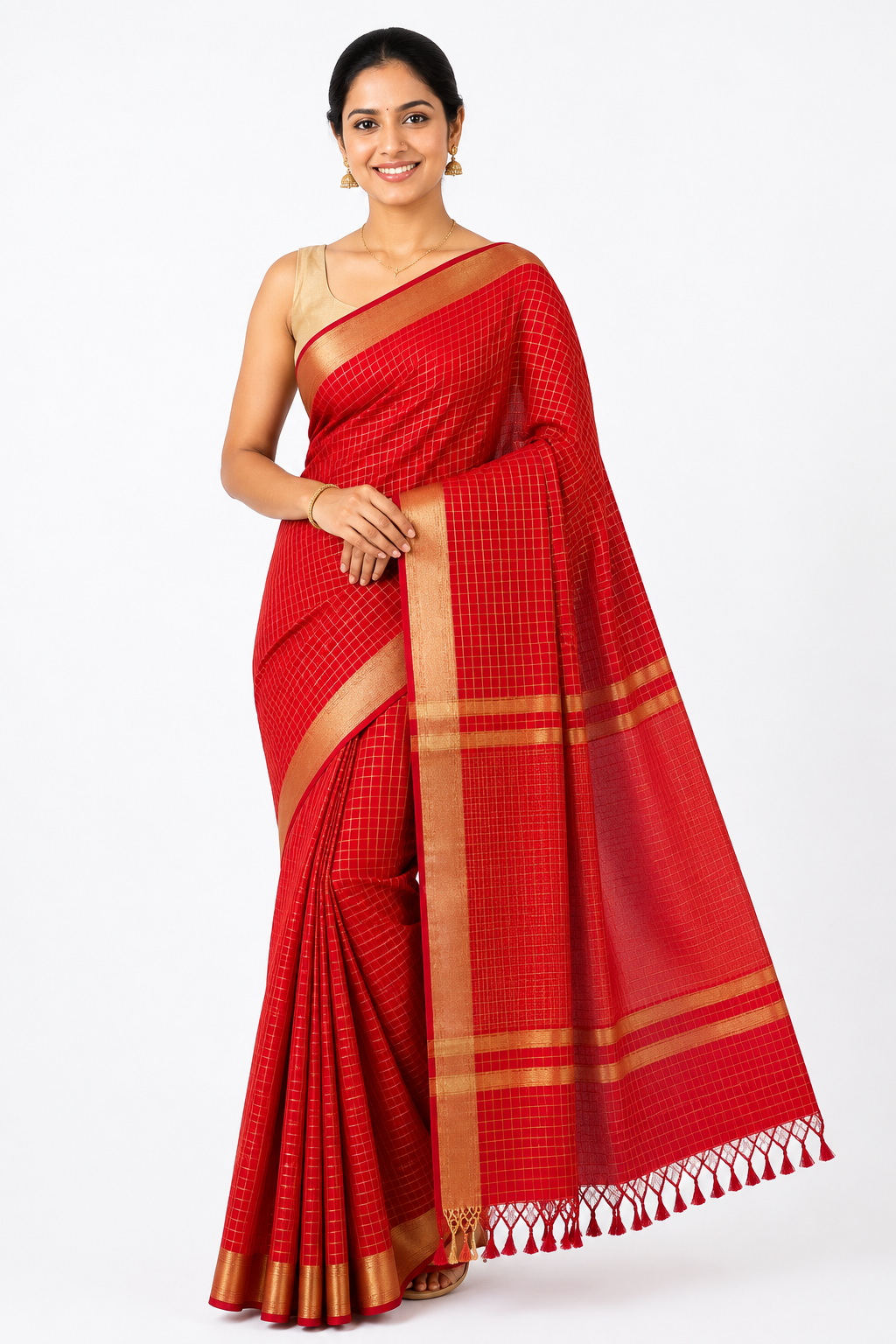 Silk Mangal Giri Check Saree| Red