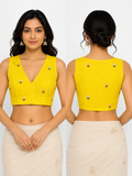 Net V Neck Sleeveless Silk Blouse | Yellow