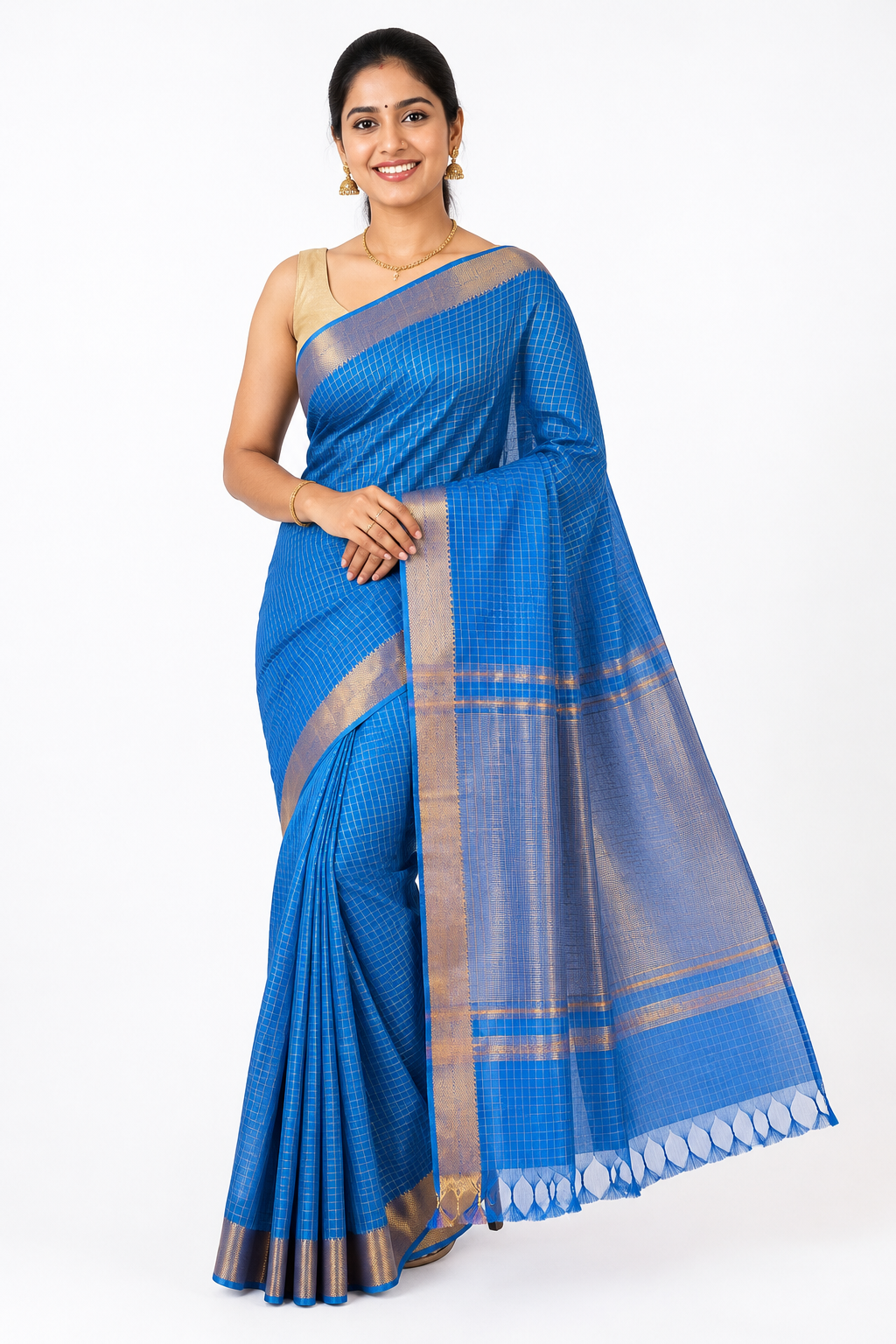 Silk Mangal Giri Check Saree| Blue