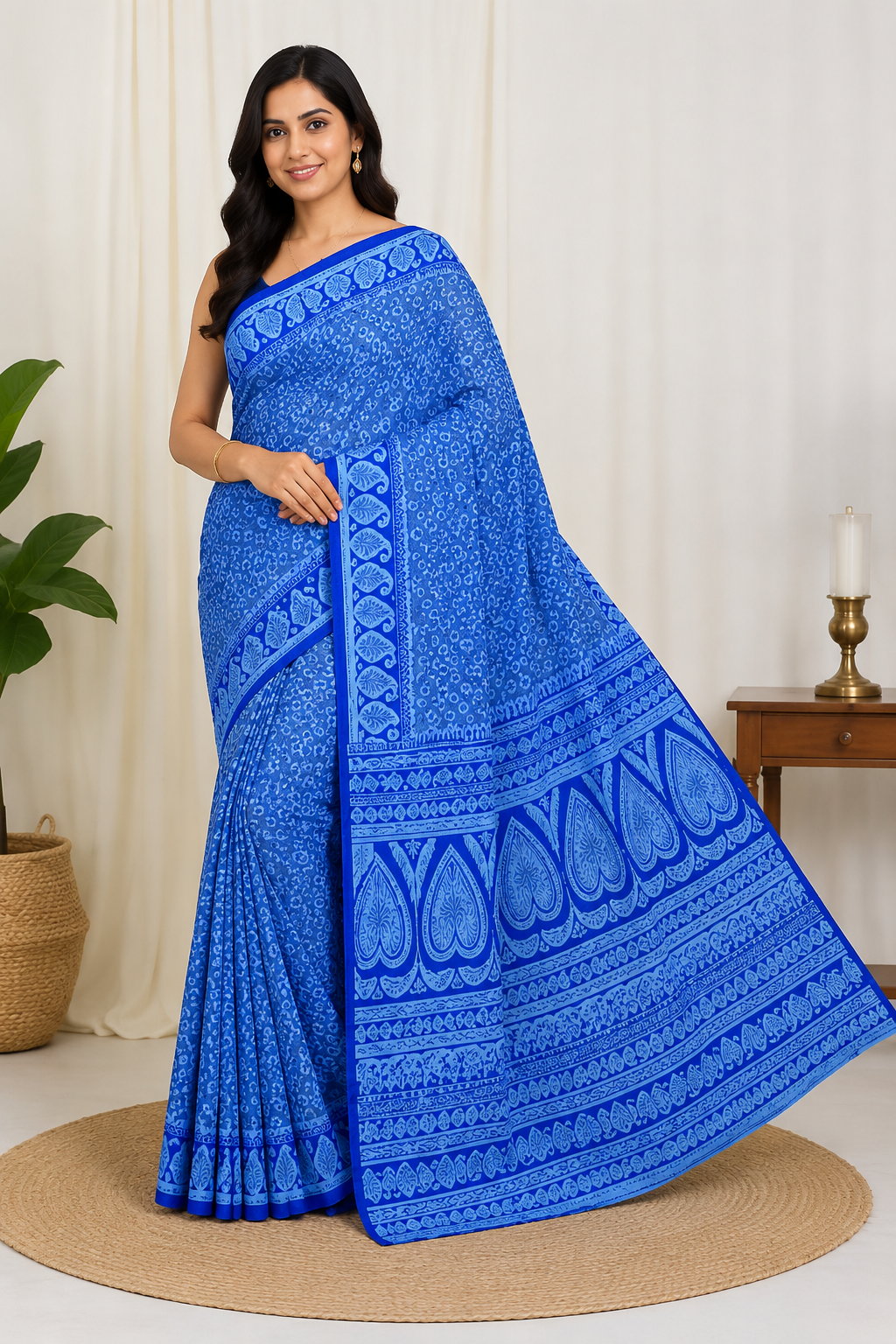 Printed Pure Katan Silk With Silkmark | Blue
