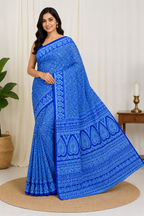 Printed Pure Katan Silk With Silkmark | Blue