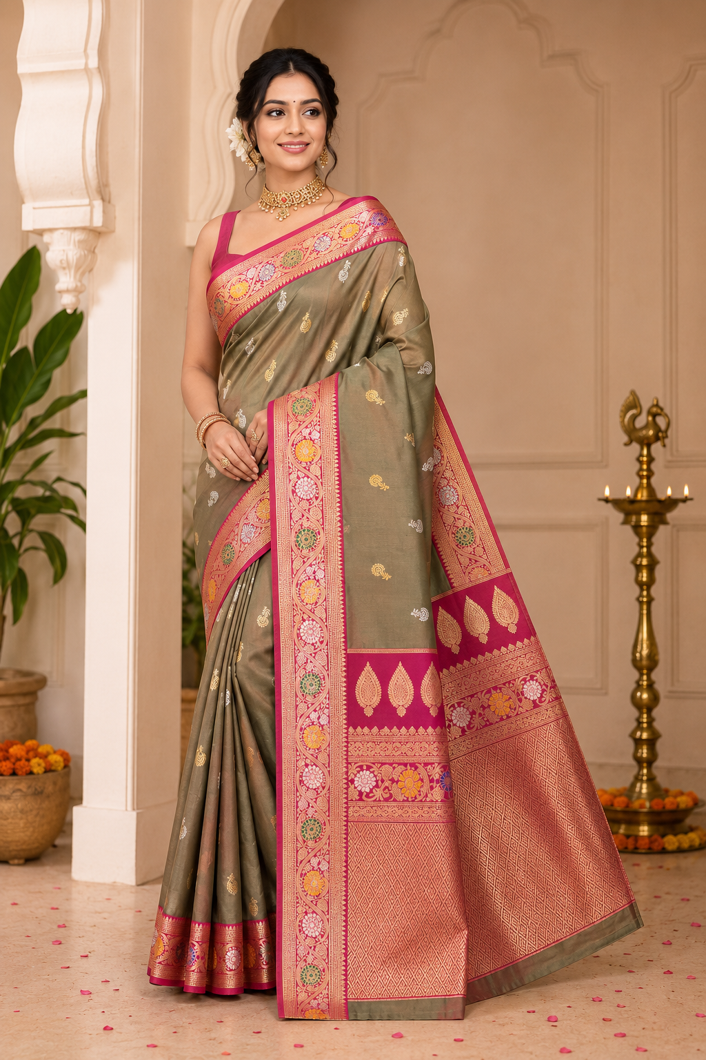 Premium Katan Bangalore Silk Saree| Dual tone