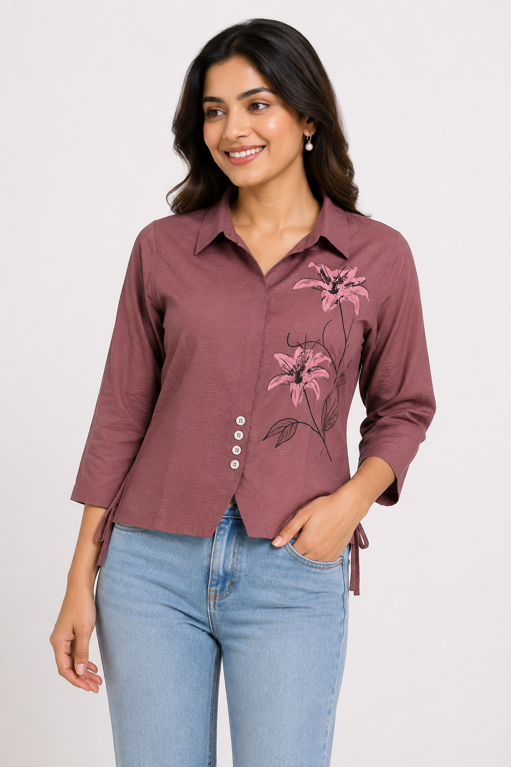 Free Size| Size Ladies Premium Shirt Top| Brown (Best fit M/ L/ XL)