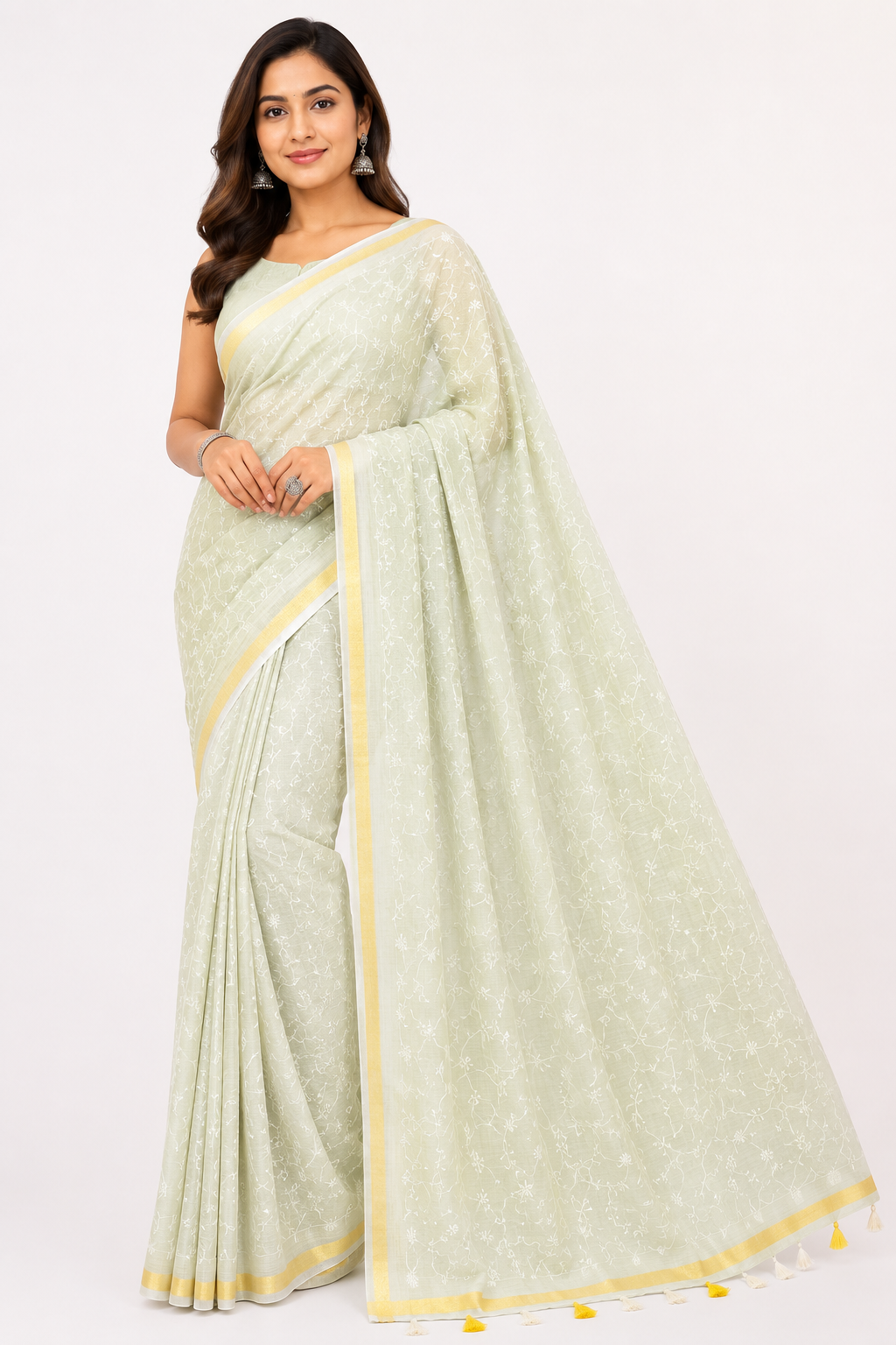Hand Stitched Resham Kota Saree| Green