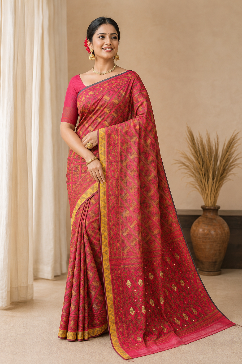 Premium Hard Dhakai Jamdani Saree| Red